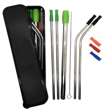Reusable Stainless Steel Drinking Straws Set With Silicon Tips and Travel Case