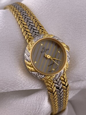 Vintage Elgin Silver Gold Tone Round Braided Thin Dainty 
