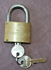 Vintage Chinrose  Solid Brass Padlock With Hardened Shackle 2 Inches, Two Keys