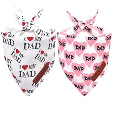 I Love My Dad Dog Bandanas 2 Pack, Reversible Valentines Large C-I Love My Dad