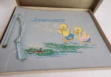 Vintage 1940s Baby Photo Album Scrapbook Unused "Snapshots" w/ Running Ducks
