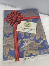 Vintage Sultans Linens Christmas Vinyl Table Cloth Poinsettia Square Kitschy