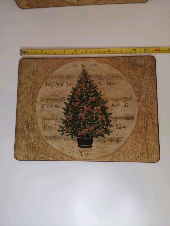 Vintage Cork Placemats Pimpernel Christmas Tree Carol Scene Non Slip