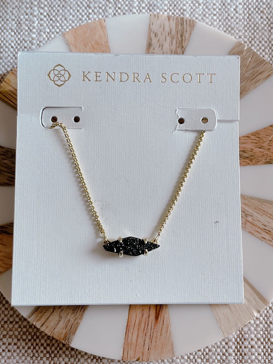 Kendra Scott Bridgete Black Drusy Pendant Necklace, Goldtone, NWT