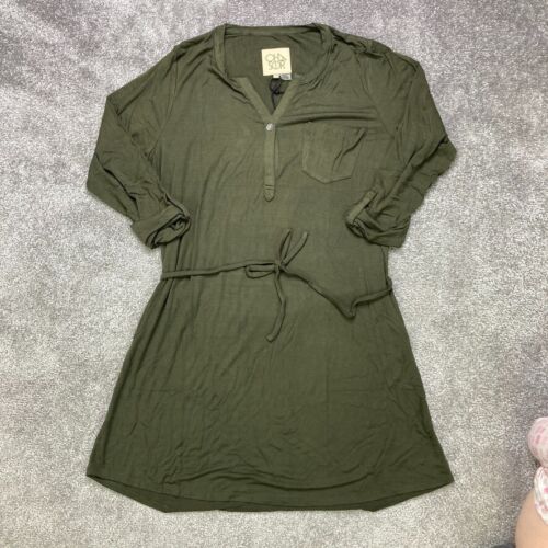 Chaser Dress Womens Size M Military Green Cool Jersey V Neck Roll-Tab Sleeves - Afbeelding 1 van 10