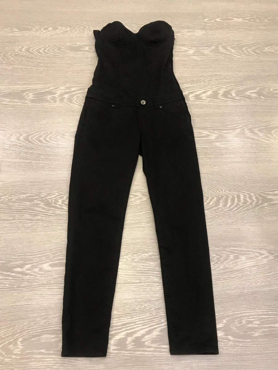 GORGEOUS LADIES BLACK GUESS PANTS BUSTIER TIGHT SUIT SIZE XS