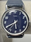 Timex 1976 Mens Mercury Watch Blue Dial Manual Wind Working 33MM 7.5" Vintage