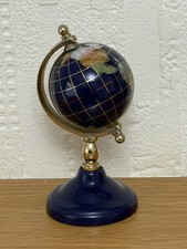 Mini Desk Top Semi Precious Stone/Gem World Globe In Gold Coloured Frame