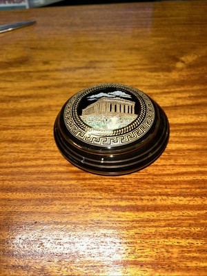 24k Gold Decorated Trinket Box & Lid Parthenon Acropolis Greek Greece - Nice