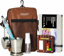 Funto Mini Watercolor Paint Set, All-In-One Walnut Wood 8-Color Premium Pocket T