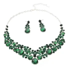 Silver Tone Alloy Metal Rhinestone Necklace Earring Set S20709-SEME