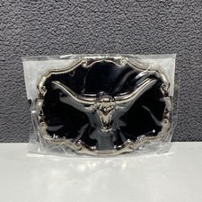Black And Silver Color Texas Longhorn Western Framed Belt Buckle