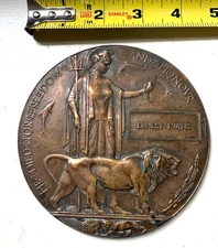 Original WWI British KIA Death Penny Plaque Medal - Ernest Ewins