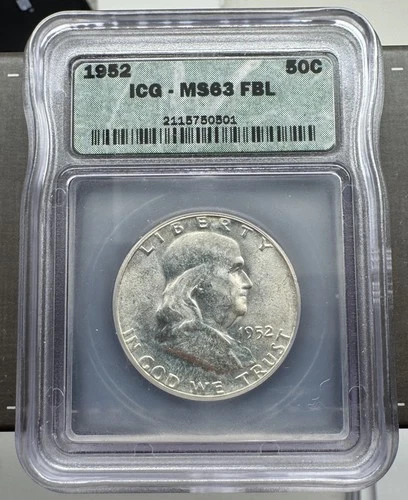 1952 Franklin Half Dollar - MS63 FBL - Mint State 63 Full Bell Lines