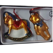 Ikea Snömys Rocking Horse & Teddy Bear Glass Christmas Ornaments Set Of 2 With R