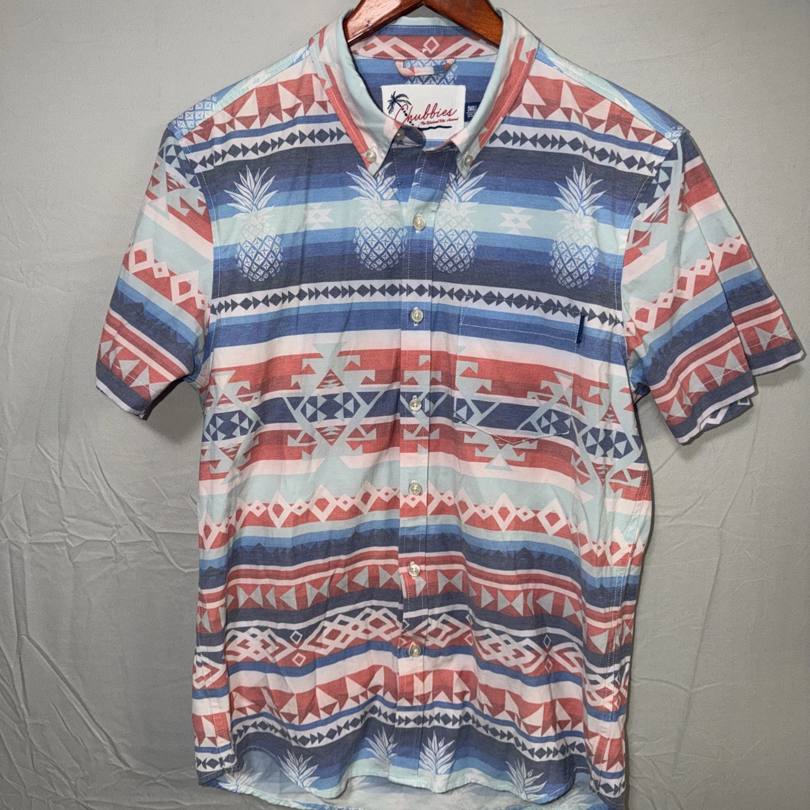 Chubbies Button Up Shirt Mens Small Pineapple Southwest Print Short Sleeve