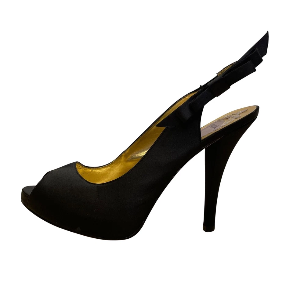 Hale Bob Womens Black Satin Bow Detail Slingback Peep-Toe Heels Size 8.5M - Image 4 of 4