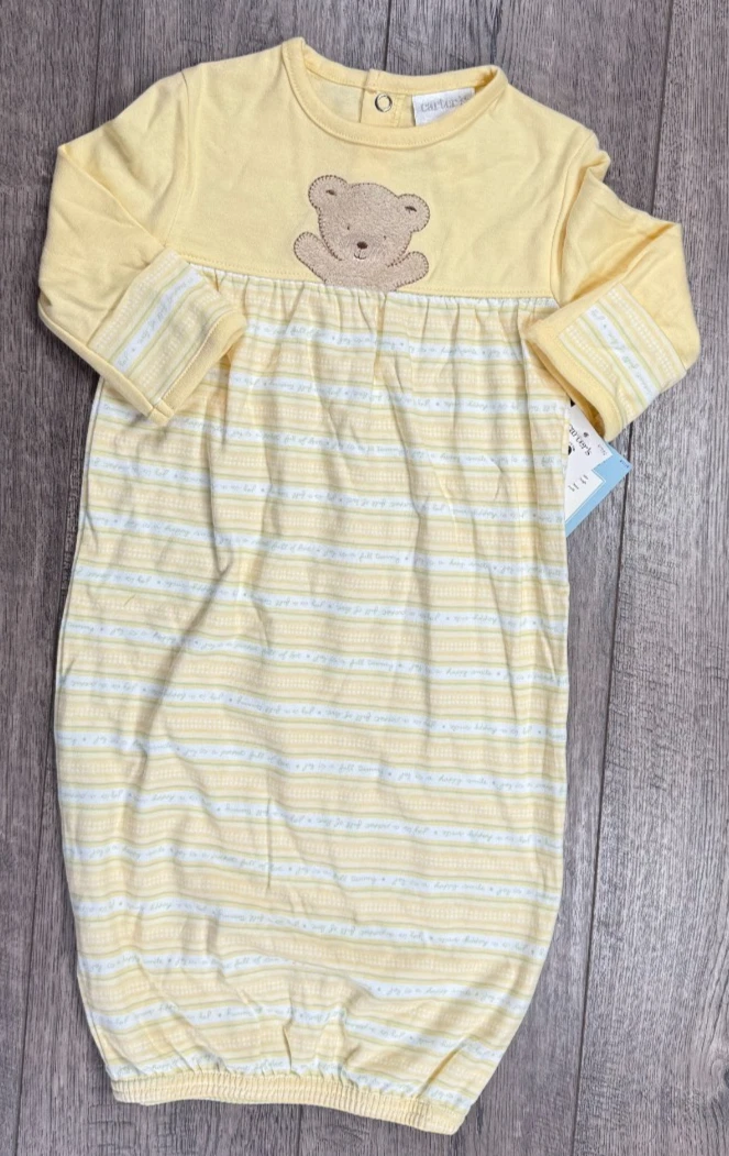 Baby Girl Boy Clothes New Vintage Carter's 0-3 Month Yellow Bear Sleep Gown