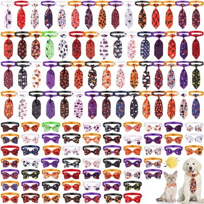 120 PCS Halloween Dog Cat Bow Ties Collars Adjustable Multicolor Polyester