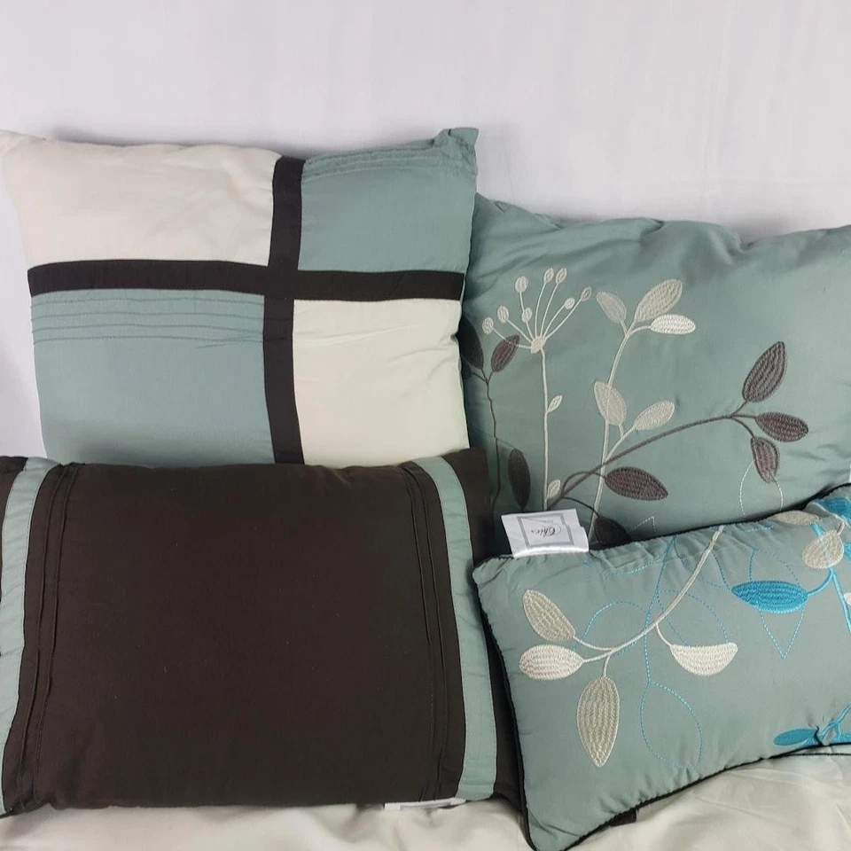 Chic Home Design Bliss Garden 8 Piece Comforter Set Queen Embroidered Aqua Brown - Image 4 of 4