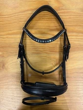Halter Ego Black Leather Snaffle Bridle w Navette Crystal Browband. Size Full.