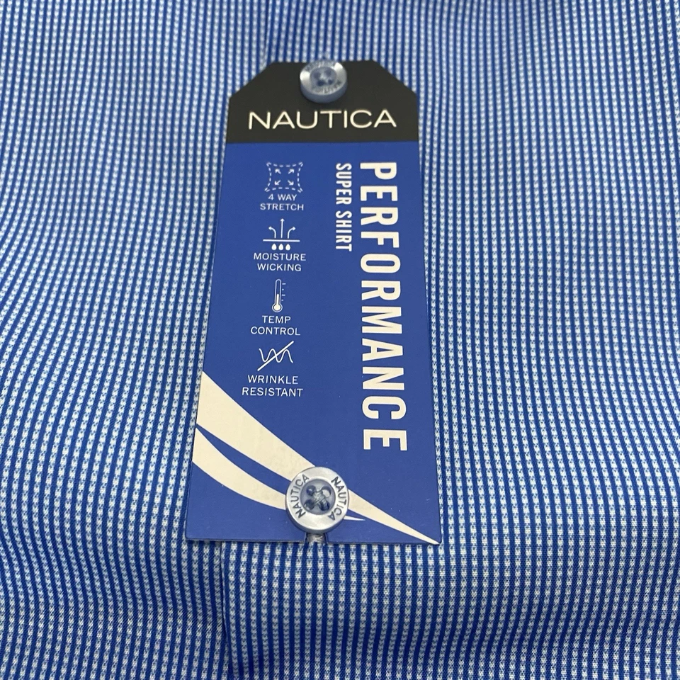 NWT Nautica Performance Dress Shirt Large 16-16.5 32/33 Blue Slim Fit Stretch - Image 3 of 4