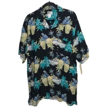Cherokee Waikiki Wear Black Tropical Print Short Sleeve Aloha Shirt NWT Large