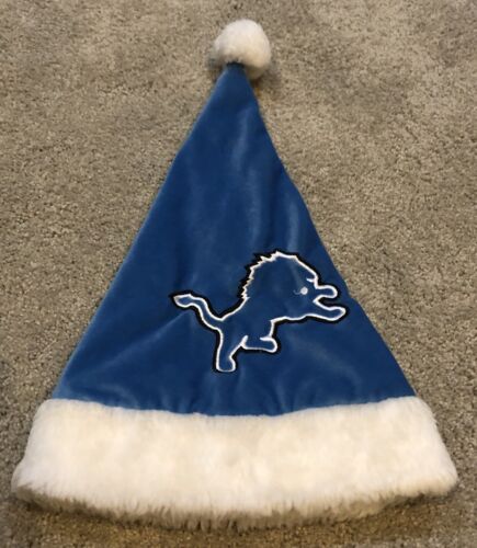 DETROIT LIONS EMBROIDERED SANTA HOLIDAY HAT XMAS CHRISTMAS Youth Kids Blue - Picture 1 of 6