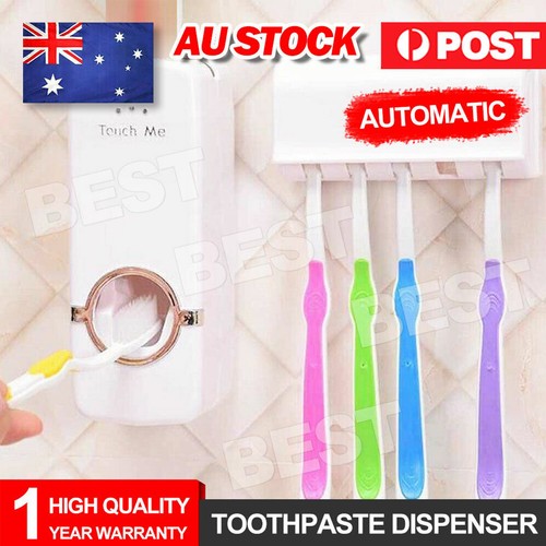 Automatic Toothpaste Dispenser +5 Toothbrush Holder Set Wall Mount ...
