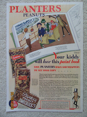 Planters Peanuts, Paint Book Offer, Mr. Peanut, 1930 Ad