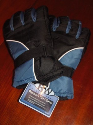 NEW RW WOMEN''S SKI GLOVES. WATER REPELLENT. SIZE LARGE . BLUE / BLACK (APO-202)
