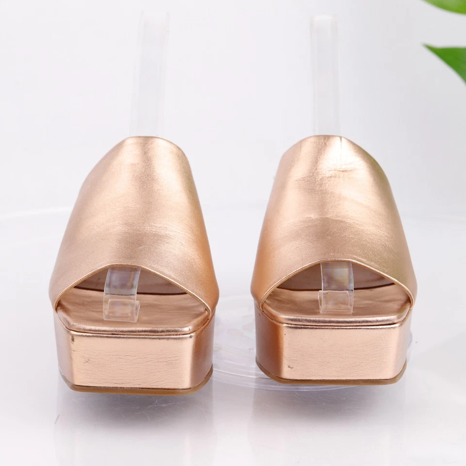 Sandalia para mujer MAEVE Anthropologie talla 37 6 plataforma tacón mula oro rosa tobogán Foto 3 de 4