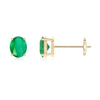 ANGARA natürliche 0,6 kt A-Ware Solitär ovale Smaragd Ohrstecker in 14 K Gold