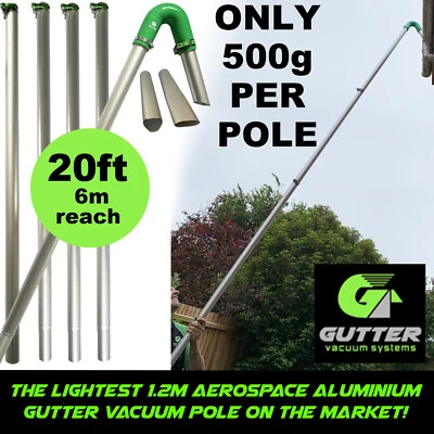 GUTTER VACUUM SYSTEMS THE LIGHTEST 1.2m Aerospace Aluminium Gutter Vacuum Pole Kit 20ft Domestic Reach