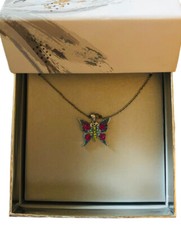 Butterfly Necklace 18 Chain Girls Purple Blue Pink Green Silver Sparkle New Box