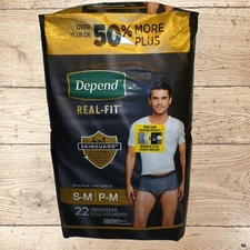 Men's Depend Real Fit Underwear, 50%+ More, Size Sm to Med, Waist 28-40 inch New