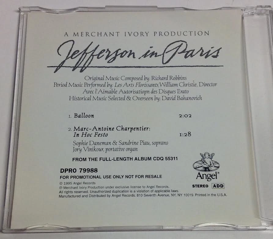 Jefferson In Paris: Original Film Soundtrack - Richard Robbins - 2 Promo Tracks Foto 4 de 4