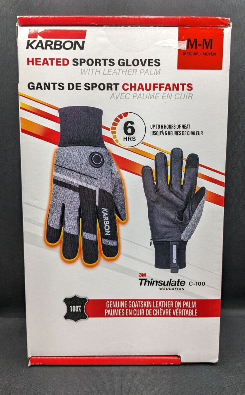 Karbon-Heated Leather Sports Gloves - M - Goat Skin Leather Palm