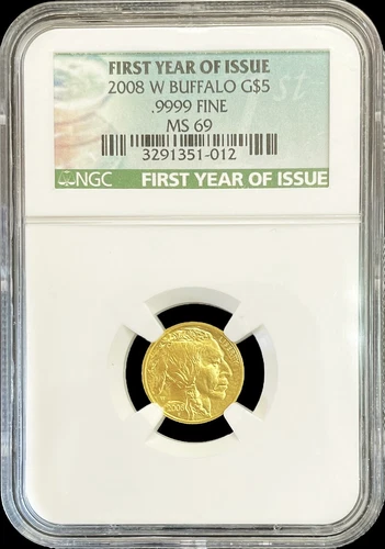 2008 W GOLD USA $5 BUFFALO 1/10 OZ COIN NGC MINT STATE 69 FIRST YEAR OF ISSUE