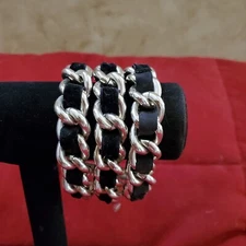 Silver / Black Multi Strand Chain Cuff Wrap Bracelet