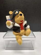 DISNEY STORE WINNIE THE POOH "PILOT" MINI BEAN BAG 8" NWT Display Case Included