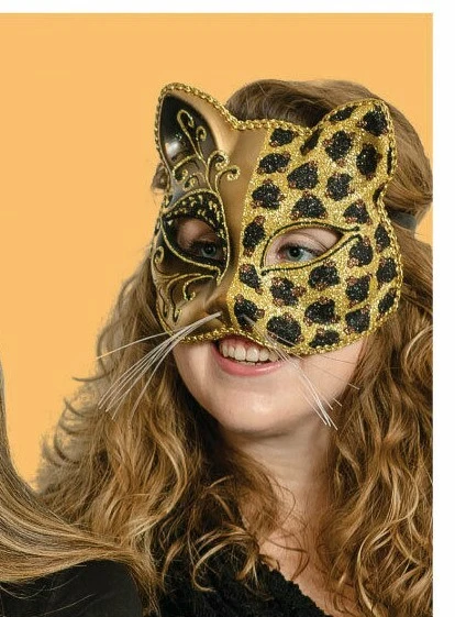 Máscara de gato leopardo brillante accesorio de disfraz adulto 1 talla cinta corbata Halloween Foto 2 de 2