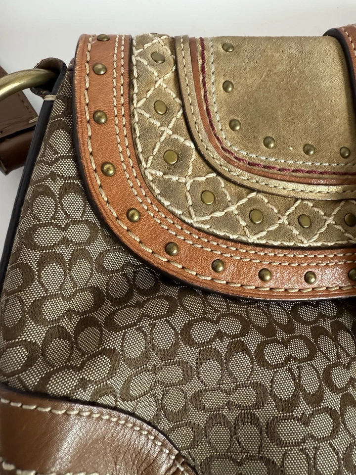 Bolso de Hombro Coach Vintage Y2K Soho Logo Lona Gamuza Marrón Tostado Hebilla F11517 Foto 3 de 4