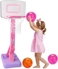 Toddler Pink Basketball Hoop Indoor Outdoor Age 1-3, Adjustable Kids Basketball