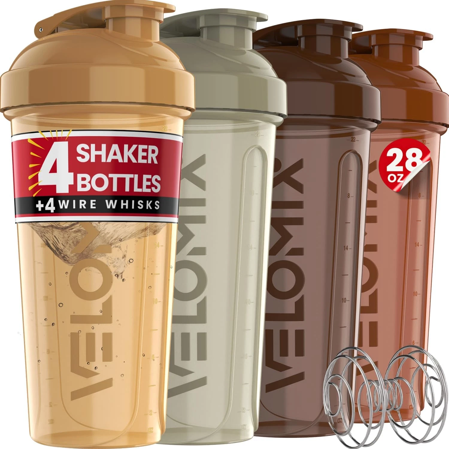 -4 PACK 28 Oz Protein Shaker Bottle for Protein Mixes -4X Wire Whisk | Leak Proo
Opens in a new wind