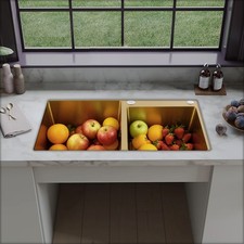 Gold Kitchen Sink Stainless Steel Sink Double Bowl Drop in Workstation 30"x 16"