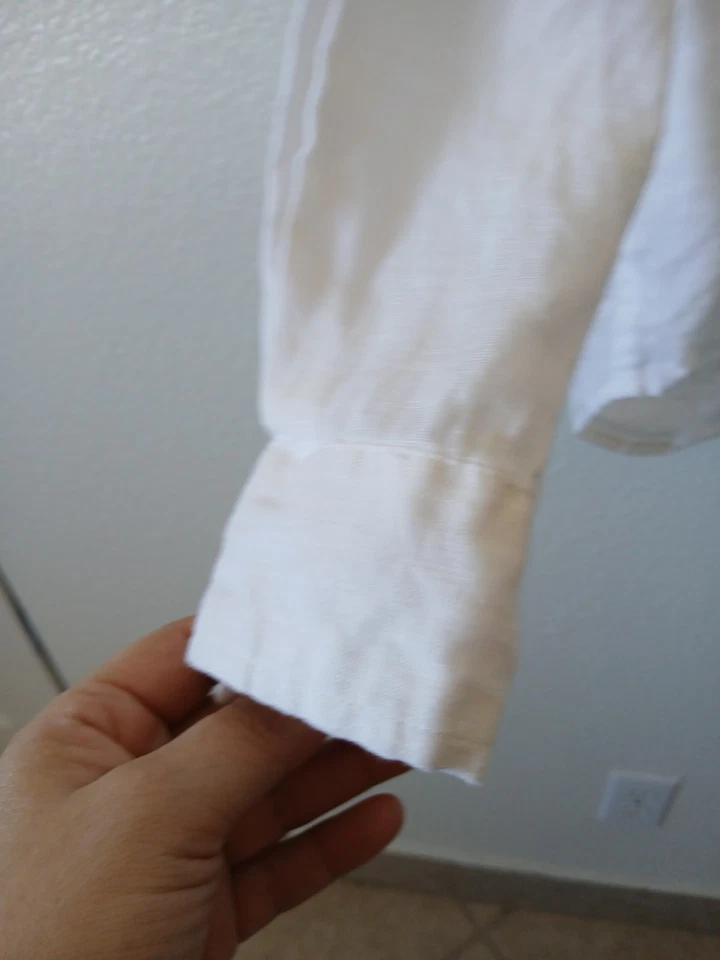 Bruno Linen Shirt Mens XL White Button Up Roll Tab Sleeve 100% Linen Minimalist - Image 4 of 4
