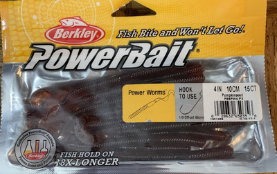 Berkley PowerBait #PBBPW4-PS 4''Power Worm Pumpkinseed-1pk 15pcs-BRAND NEW-SHIP24