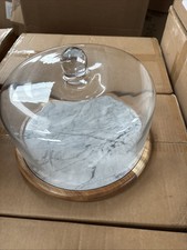 Dome Cake Stand Navaris Marble & Acacia Cake Plate Glass Dome 28 x 19.3cm Home
