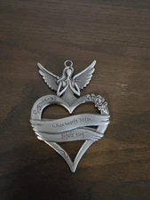 Pewter Ornament ANGEL w Heart "When hearts listen, angels sing"NICE 4"